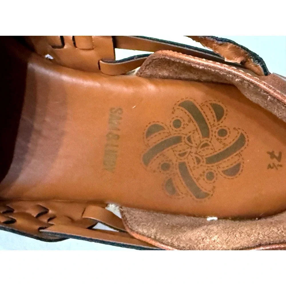 Sam & Libby Asha Espadrille Saddle Brown Woven Huarache Flat Square Toe 7.5 NEW